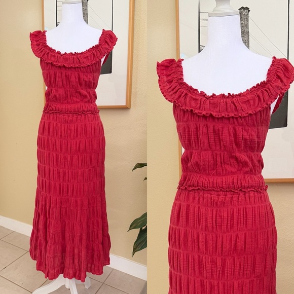 Max Studio Dresses & Skirts - Max Studio Red Ruffled Smocked Maxi Dress Size Large